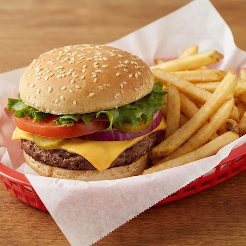 Hamburger with fries